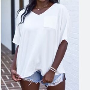 Mustard Seed Women Sz Large White One Pocket Tee